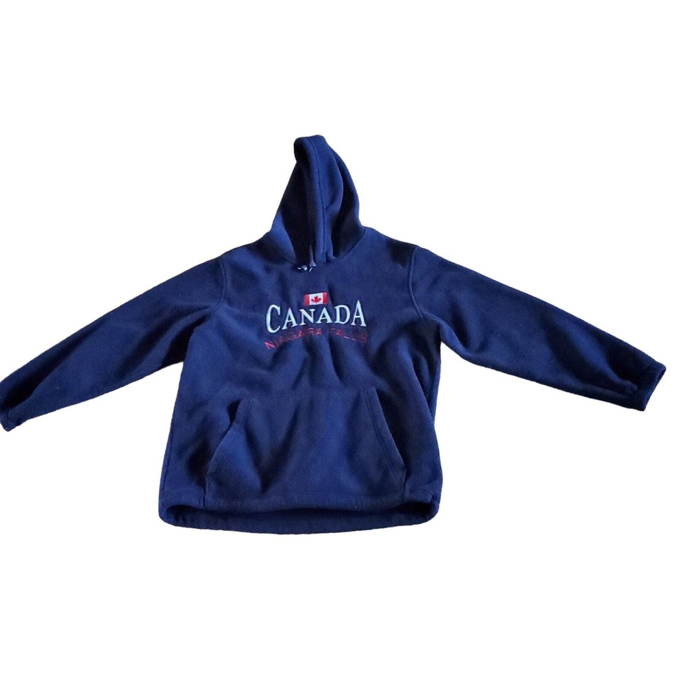 Niagara Falls Canada Size L Fleece Hoodie Navy Blue Embroidered Large Spellout